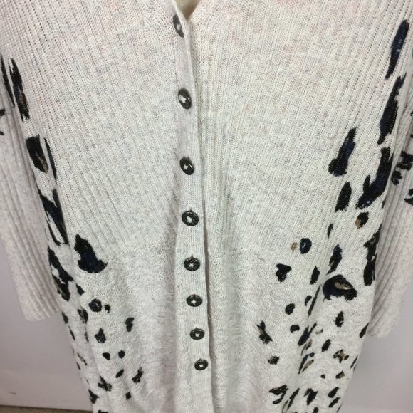 Nic + Zoe Long Cardigan Sweater 1X/2X Women Plus Gray Animal Print Linen Blend - Picture 12 of 14